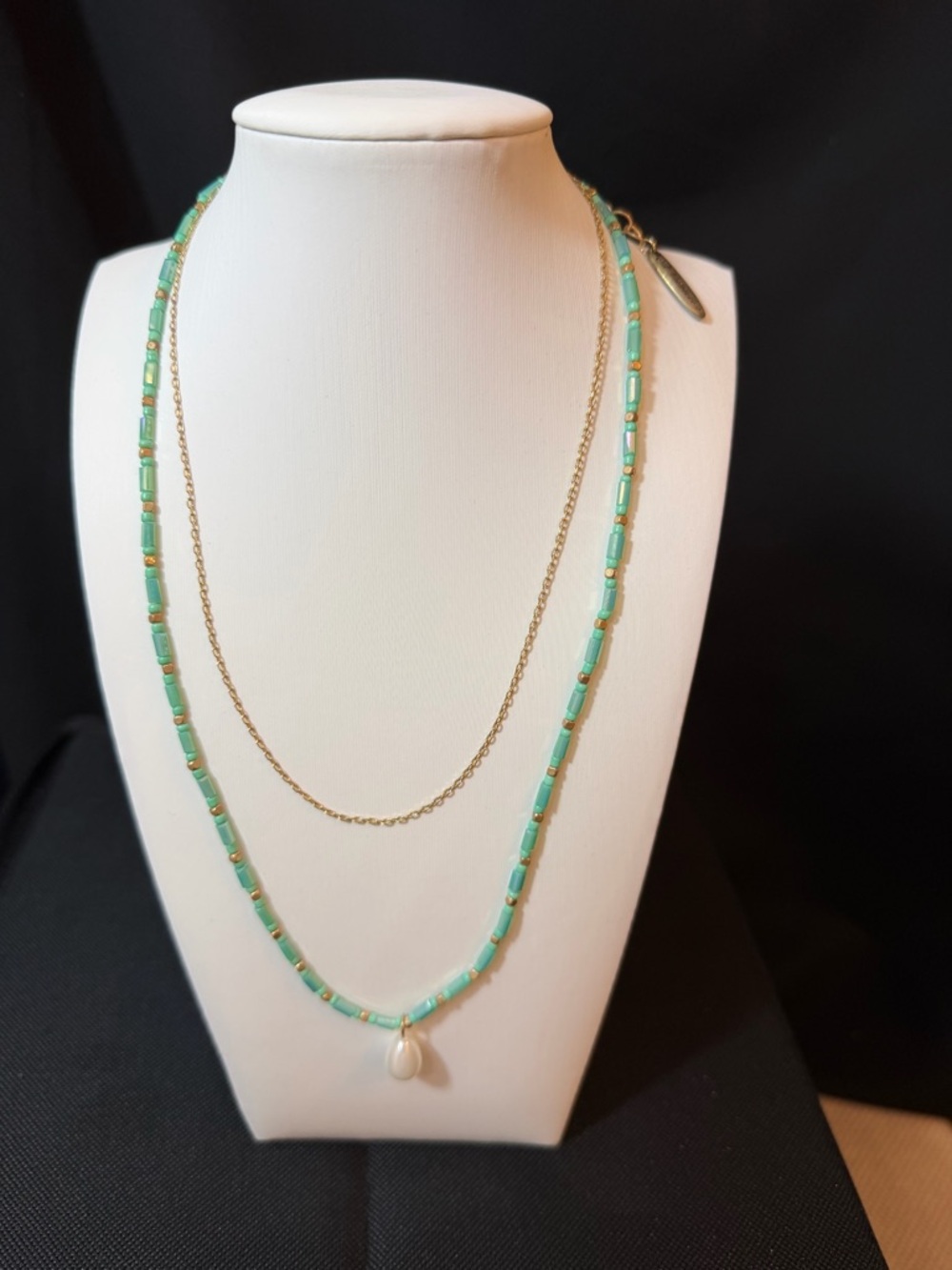 Plunder Turquoise Beaded Layered Necklace with Pearl Drop